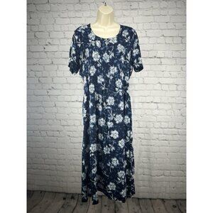 Brett Alixander Blue Hawaiian Adjustable Waist Short Sleeve Maxi Mumu Size 10